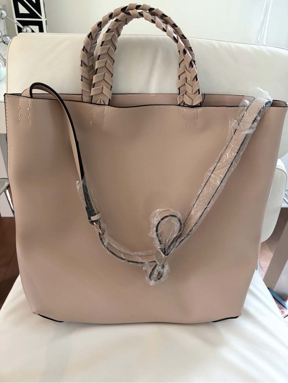Jules Kae x Rachel Zoe Box of Style Vegan Leather Tote Bag Blush Beige NWT